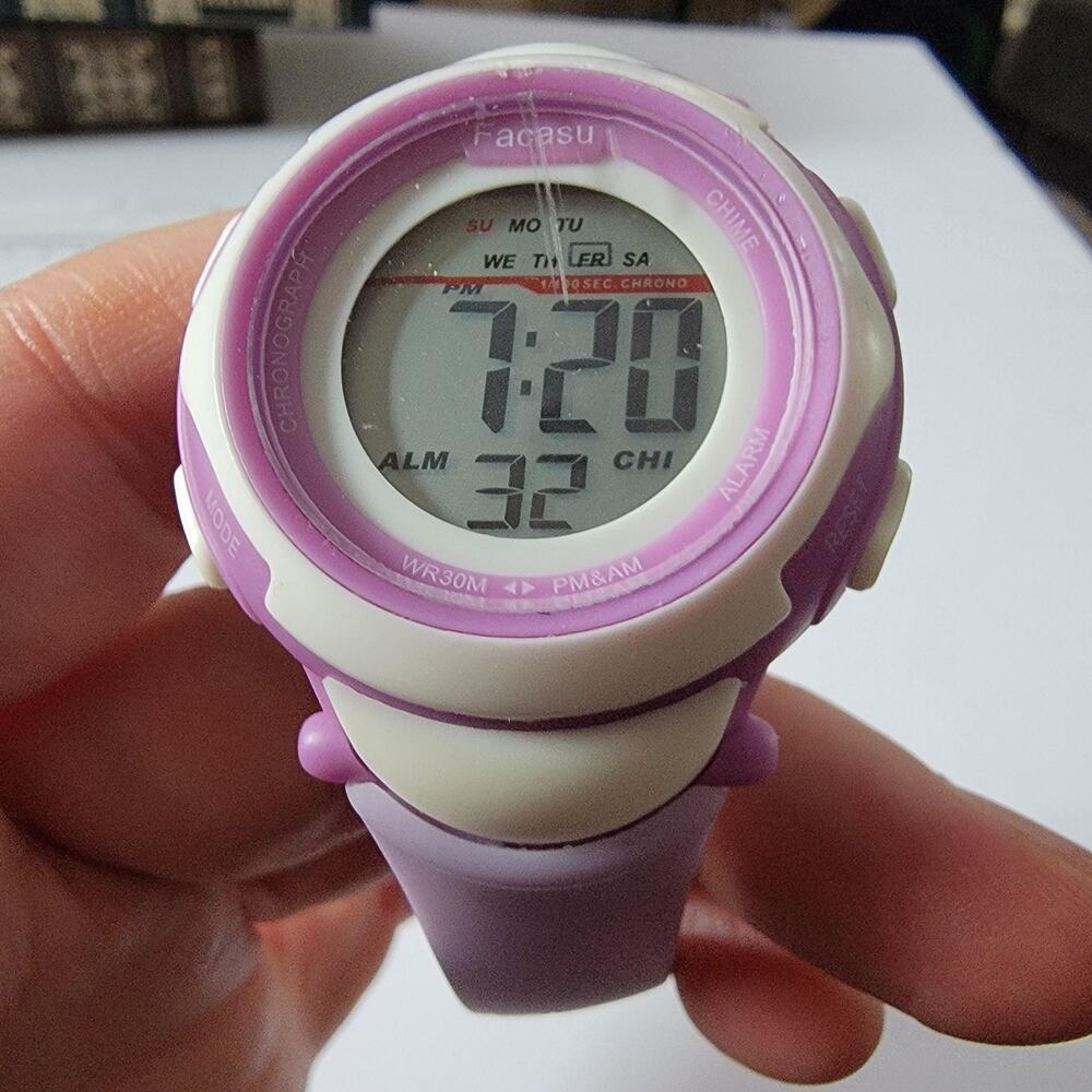 Facasu Digital Watch Girls Purple Pink Alarm Chronograph WR30M Quartz Kids